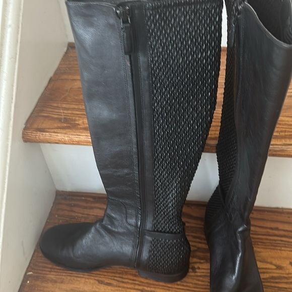 Cole Haan Leather Grand Tall Riding Boots Black Leather/Stretch Woven 7.5 Zip - Picture 9 of 12